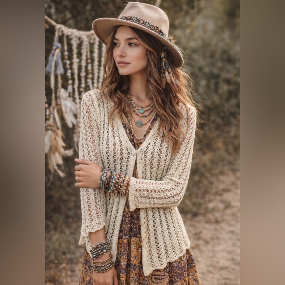 Evelyn & Arthur Crocheted cardigan size medium. NWT